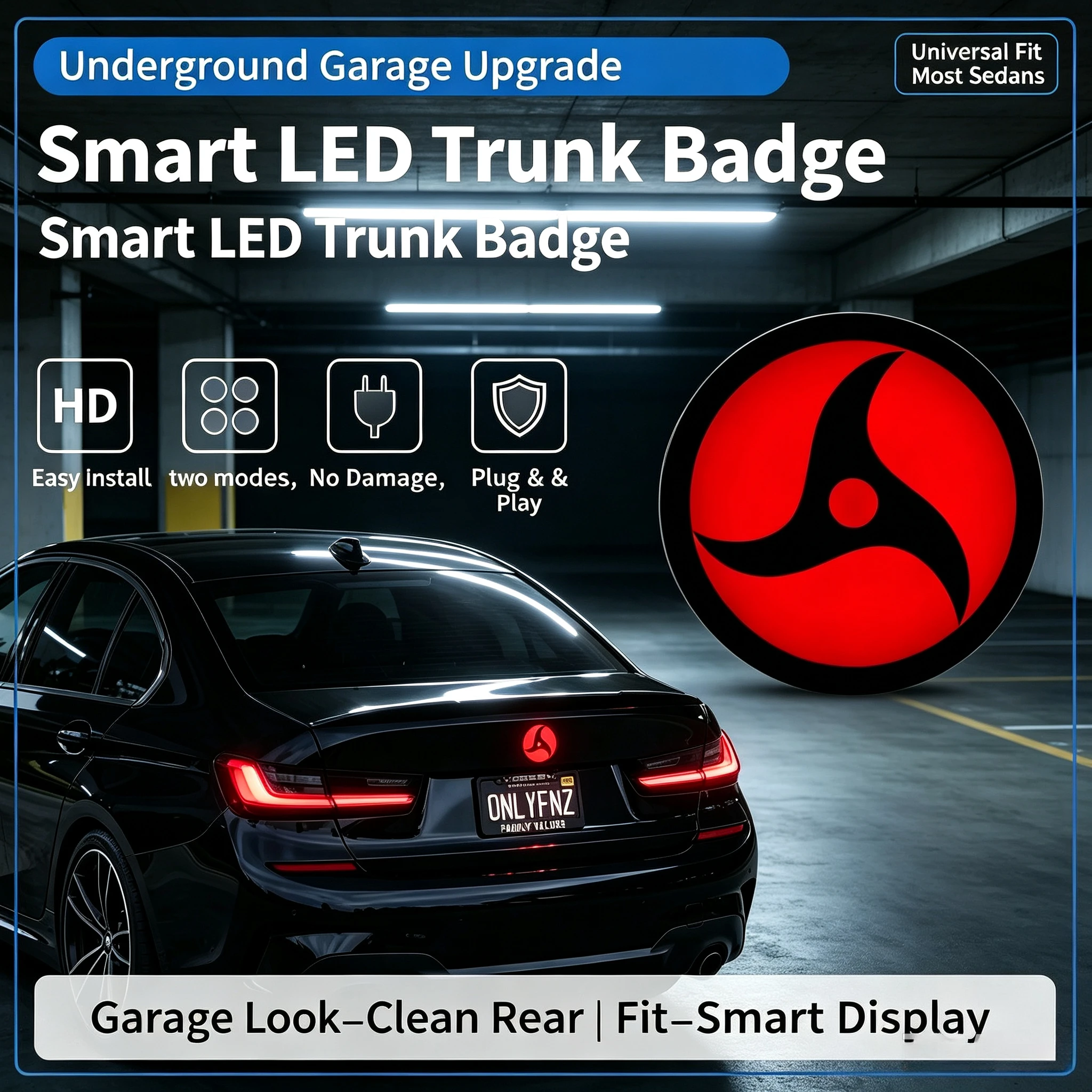 LED Dynamic Car Badge for BMW M Power M2 M3 M4 M5 74mm 1500 Nit Rear Trunk Emblem