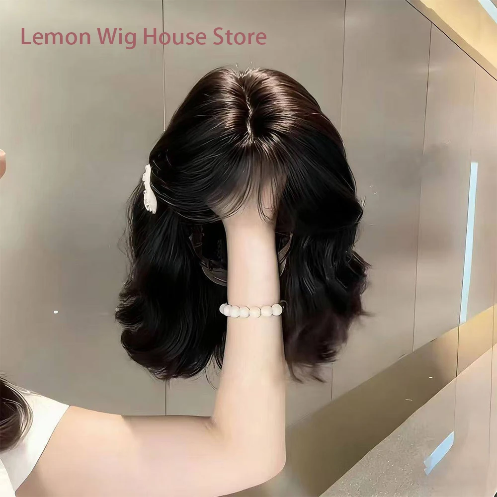 

Black Brown Synthetic Wig with Bangs Short Wavy Fluffy Curly Hair Lolita Wig for Women Daily Cosplay Wig Fashion Heat Resistant