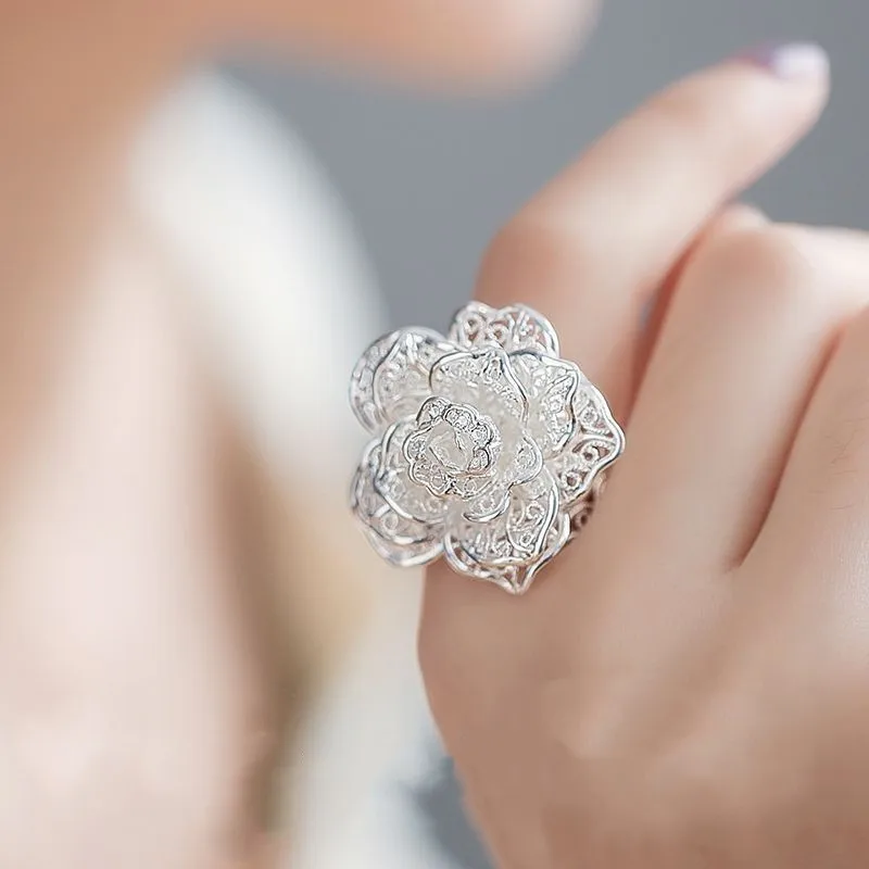 

Уникальное изысканное кольцо ручной работы для женщин, модное элегантное массивное кольцо с цветком розы, подарок для подруги на день рождения