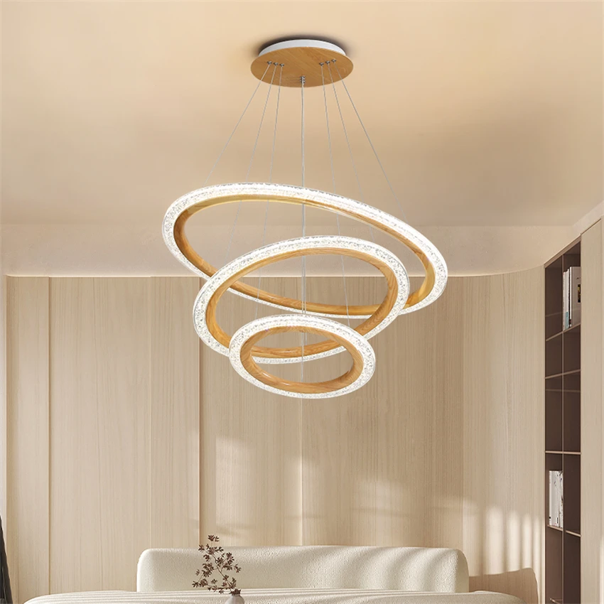 Japanese circle wood acrylic pendant lights living room lamp Nordic dimming modern bedroom light