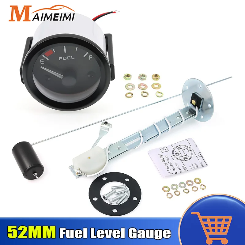 240~33ohm 52MM Pointer Gauge LED Digital Car Fuel Level Gauge White backlight with Fuel Float Sensor for 12V Gasoline Car Truck