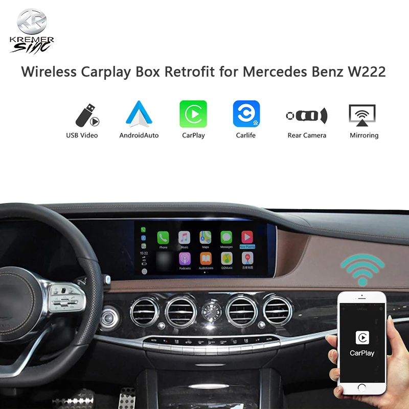 Wireless Carplay Android Auto Retrofit kSmart Box for Mercedes Benz S Class W222  NTG5.0 Airplay Mirroring  Waze Spotify Youtube