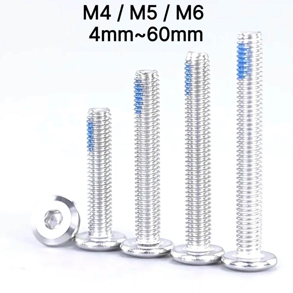 304 Stainless Steel Large Flat Head Hexagon Socket Thread-Locking Glue-Coated Anti-Loosening & Anti-Dropping Screws M4 M5 M6