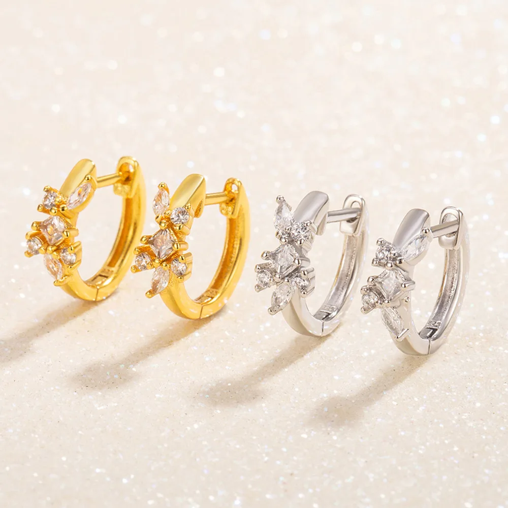 

925 Sterling Silver Earrings Leaf Zircons U-shaped Earrings Ladies Fashion Simple Birthday Wedding Anniversary Jewelry Gift