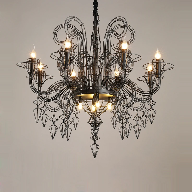 E14 Led Baroque Black White Iron Designer Hanging Lamps Lustre Chandelier Lighting Suspension Luminaire Lampen For Foyer
