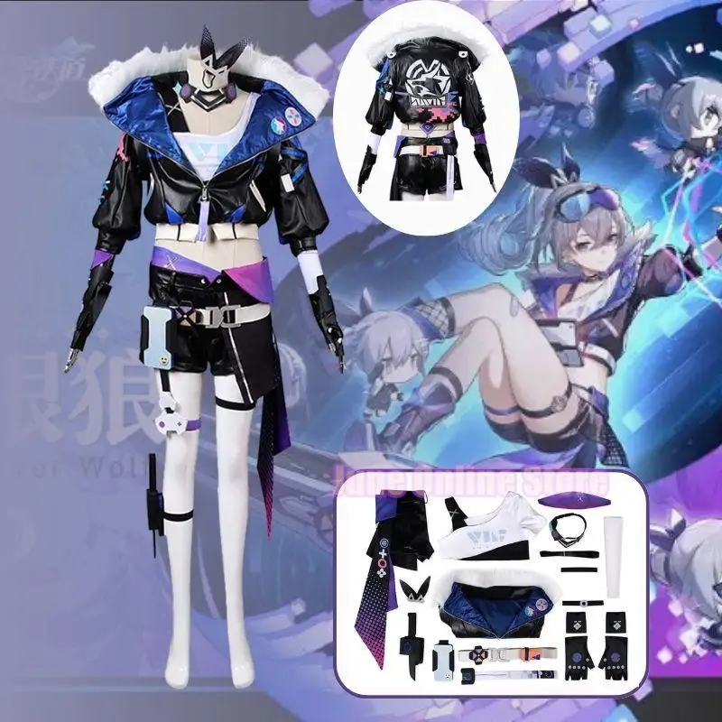 

Honkai Star Rail Silver Wolf Cosplay Costume Uniform for Girls Women Coat Jacket Shorts Pants Full Set Outfits Halloween Suit