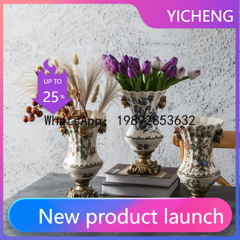 

HP wholesale American vintage style ceramic vase decoration flower arrangement high-end entrance TV cabinet ornaments