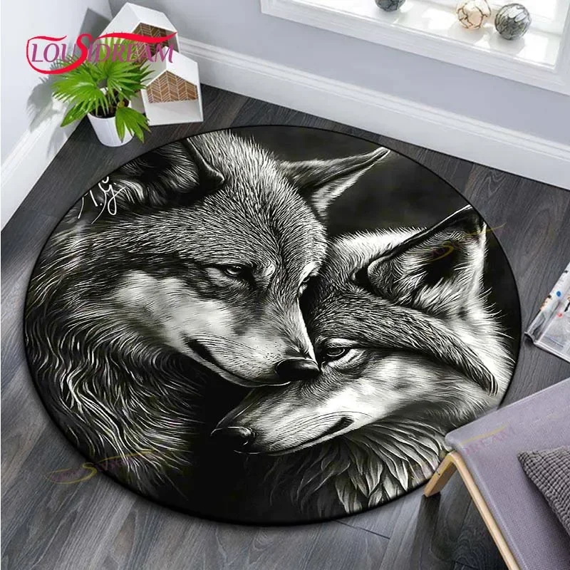 

Exquisite Wolf Rug Home Decorative Round Carpet Soft Fashion Area Rugs Bedroom Anti-slip Floor Mat Chair Mat Evil Carpet