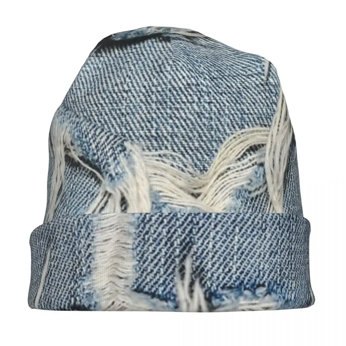 Printed Distressed Denim Western POLYESTER Bonnet Hats Autumn Winter Ski Skullies Beanies  Pattern Unisex Knitted Hat