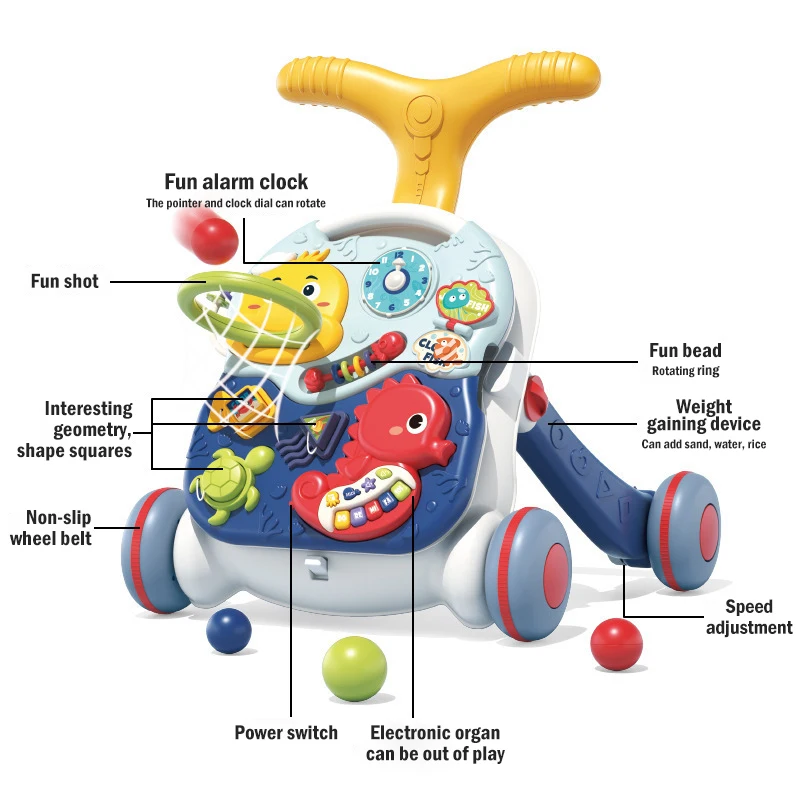 Carrinho de passeio para criança, Baby Walker, Multifuncional, Atividades ao ar livre para crianças, Basquete Musical Educational Toys