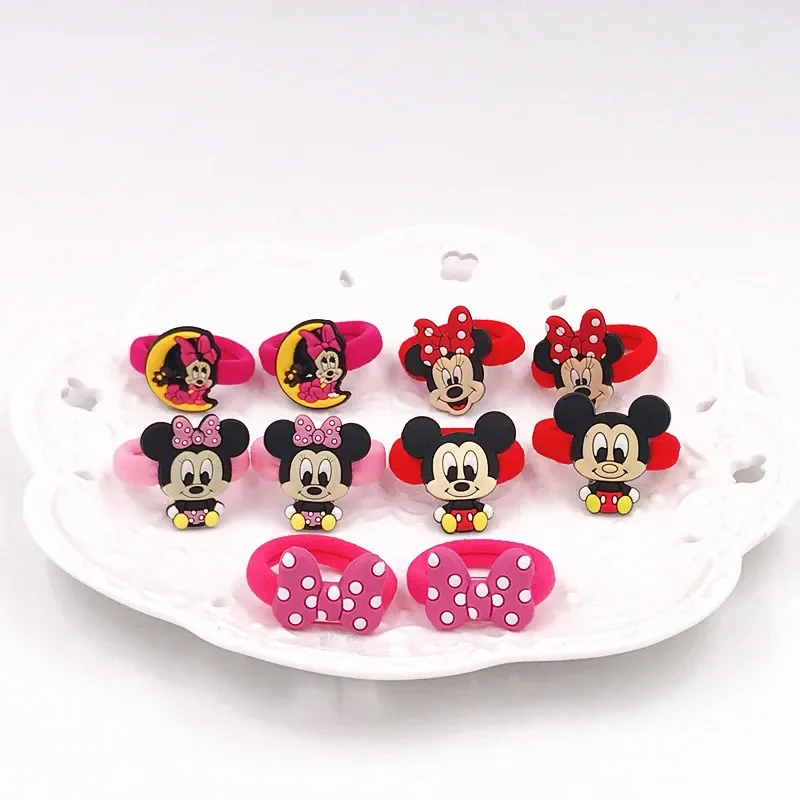 10Pcs Minnie Princess Mickey Rubber Headbands Hair Elastic Hair Bands Korean Girls Hair Accessories Hair Scrunchies Head Band