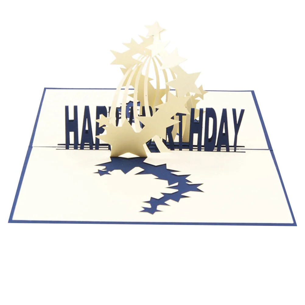 

2pcs 3D Birthday Cards Greeting Cards Handcraft Paper Sculpture Stars Birthday Gifts (Blue) 3D greeting cards