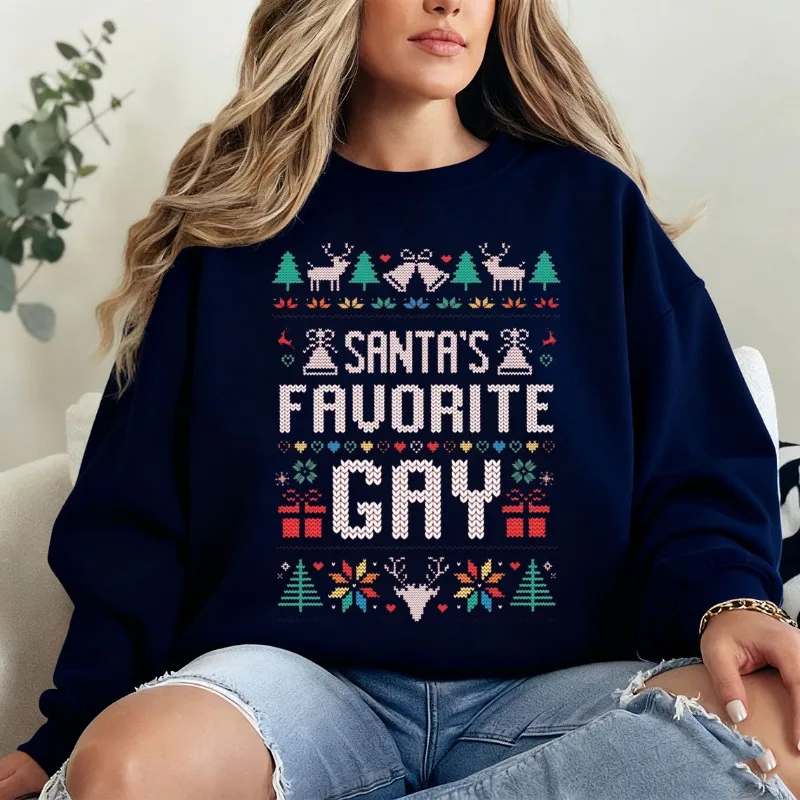 سويت شيرت المفضل للمثليين من سانتا للجنسين - سترة مضحكة لعيد الميلاد القبيحة LGBTQ للخريف والشتاء بغطاء للرأس حراري مريح #4