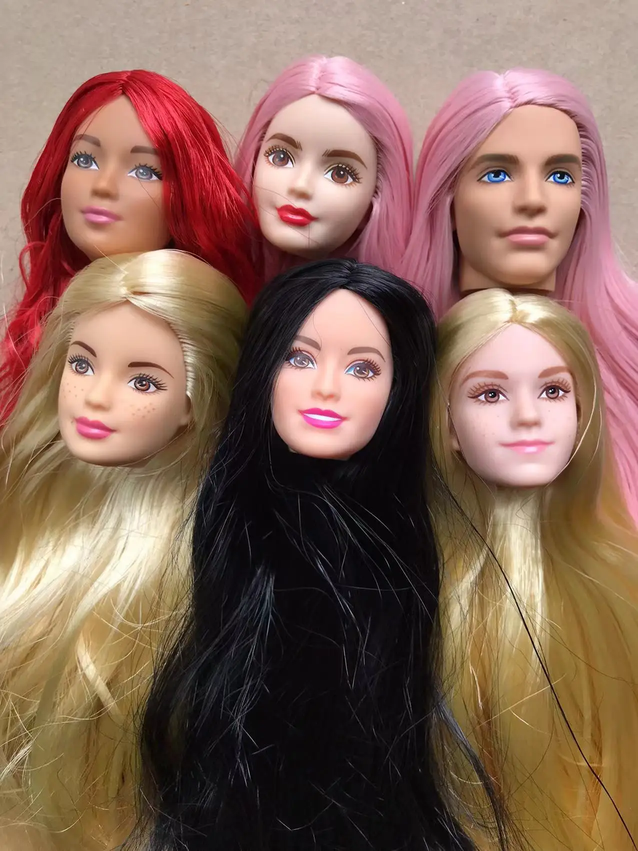 1/6 Doll Head Toys DIY Toy Rare Face Doll Parts Colorful Hair Doll Accessories Black Brown White Beige Skin Doll Heads Figures