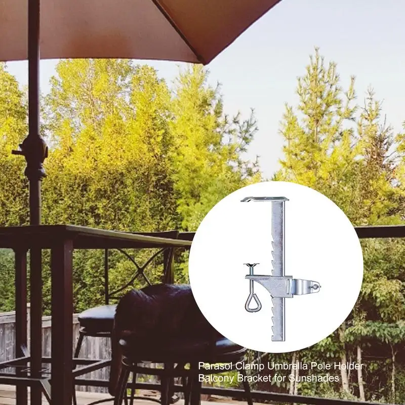 Sturdy Outdoor Steel Umbrella Stand Clips Easy-to-Attach Balcony Umbrella Stand For Railing Fence Bleachers Tailgates