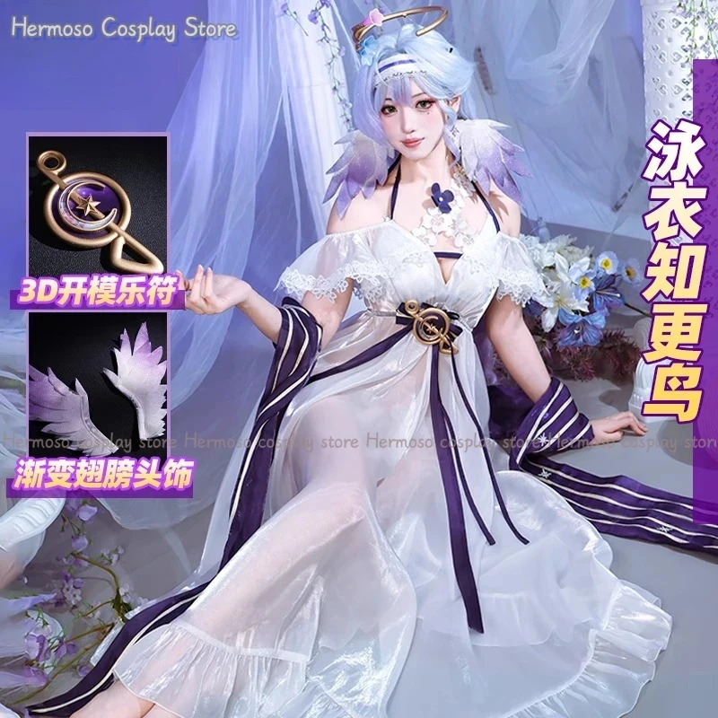 A;3\v,7'd/Game Honkai Star Rail Fanart Cosplay Costume Wig Headwear Robin Summer Swimsuit Halloween Party White 6'b\7.n;8/ view 2