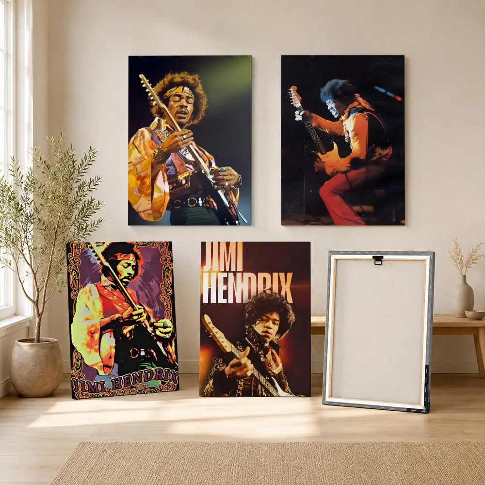 J-Jimi Hendrix Kraft Papper Painting Calligraphy HD Canvas Wall Art With Inner Frame Gallery Wrapped Ready To Hang Home Decor