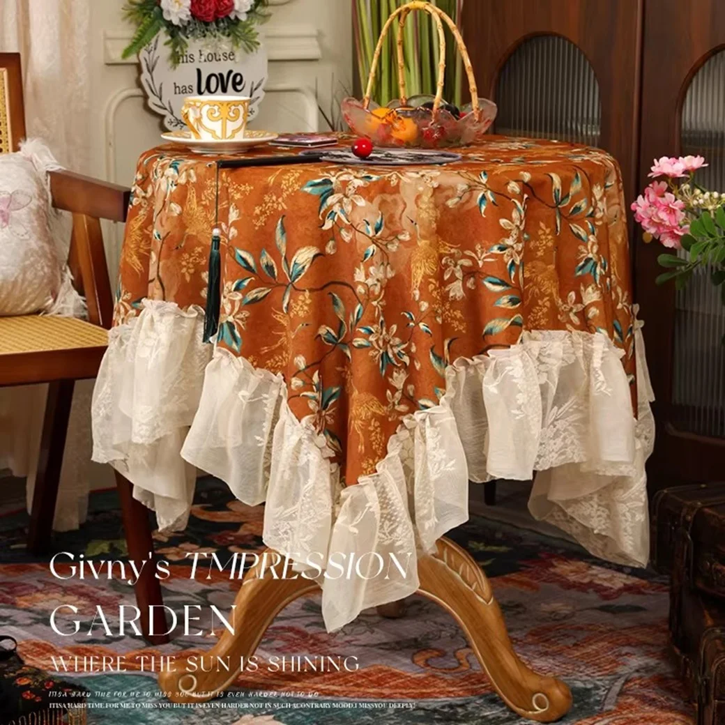 High-Quality Floral Style Atmosphere Fabric Tablecloth Multi-Purpose Retro Small round Table Decorative Cover
