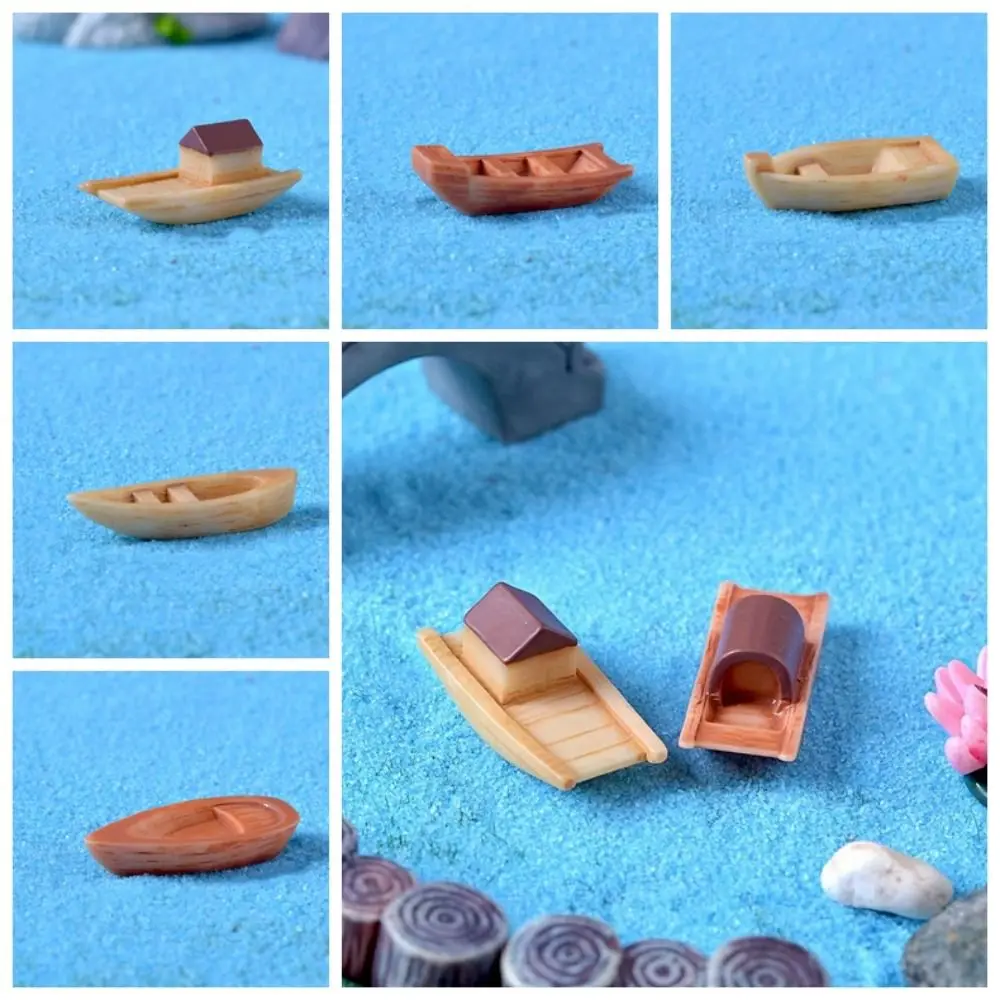 Micro Landscape Micro Landscape Boat Wooden Boat Awning Boats Resin Wooden Boat Decoration Retro Figurines Art Crafts