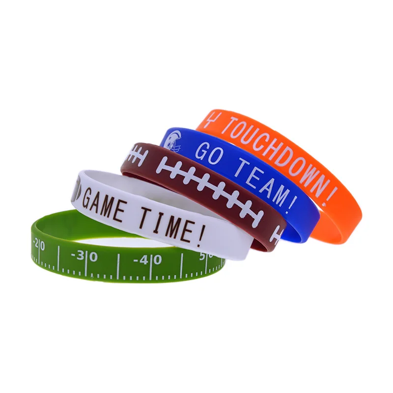 50 Pcs Printed Logo Rugby Silicone Bracelet Sports Theme Rubber Bangle Adult Size 5 Colors
