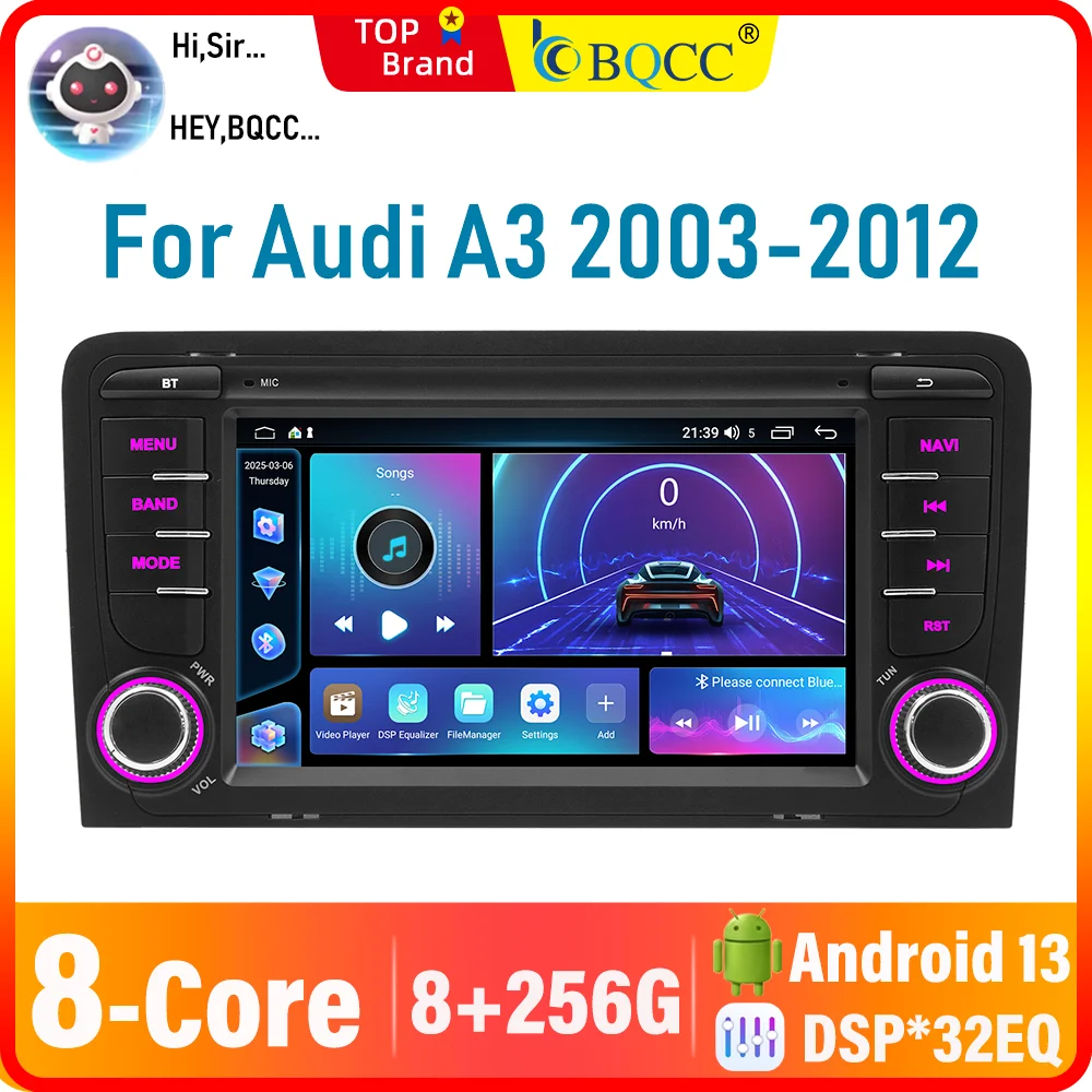 

BQCC 7'' 8 Core Car Radio For Audi A3 2003-2012 Wireless Carplay Android Auto Mirrorlink GPS WIFI Wiring Protection Car Stereo