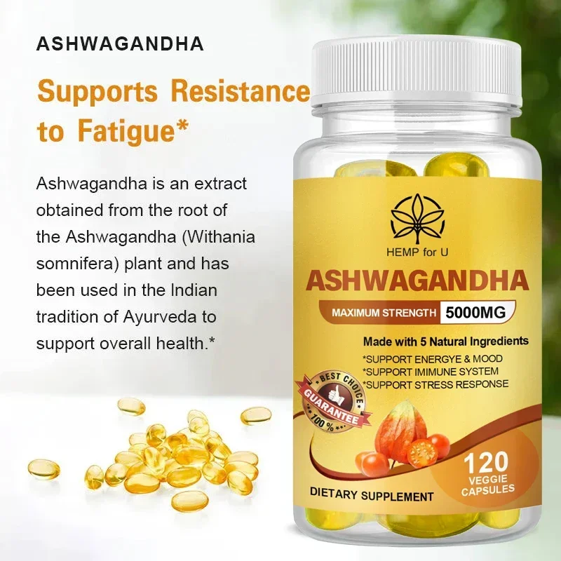 Full-Spectrum KSM-66 Ashwagandha 5000 mg Vegetarian Capsules Pure Ashwagandha Root Extract For Mood and Stress, Brain and Memory