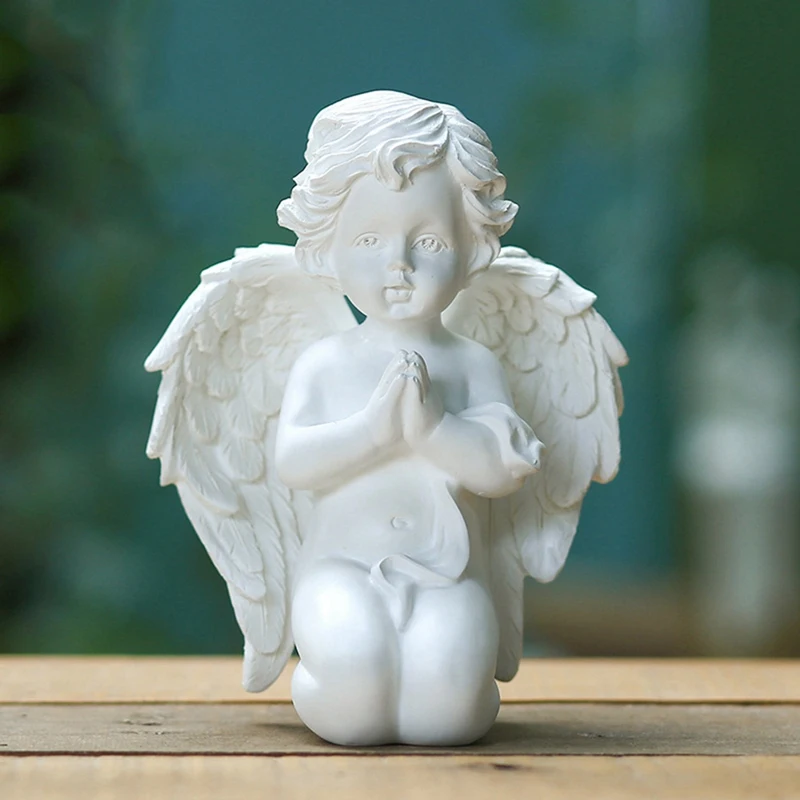L73A 2025-Kneeling Praying Pure White Angel With Wing Resin Garden Statue Memorial Resin Yard Figurine Garden Statue Gift