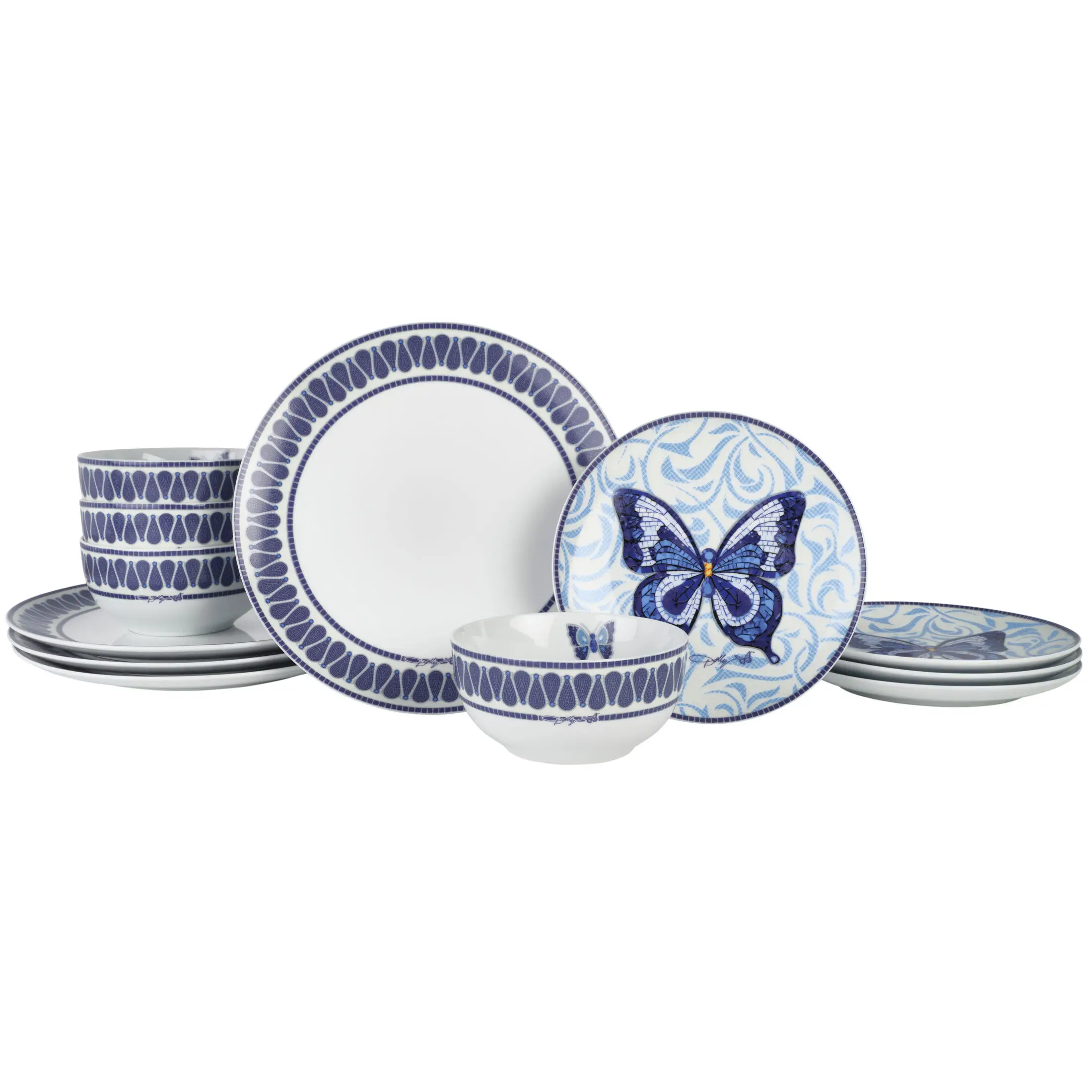 

Jeweled Mosaic 12-Piece Blue Butterfly Tableware Collection