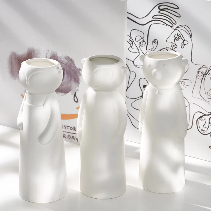 

Ceramic vase - cute cartoon style, white, Nordic style decorative dried flower arrangement piece, flower holder