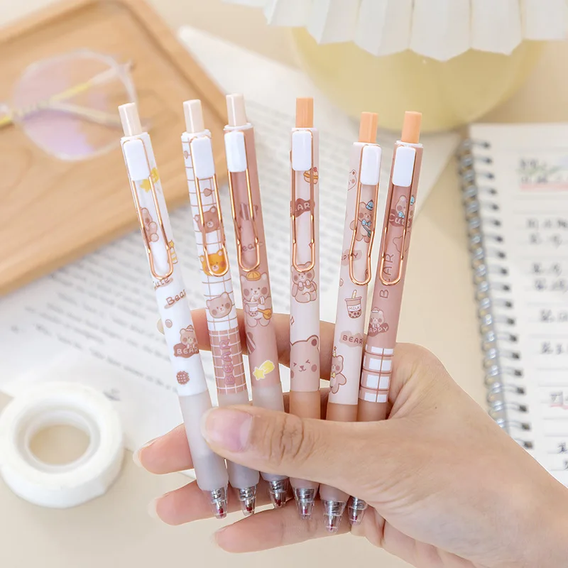 4 pcs/set Kawaii Cartoon Bear Mechanical Gel Ink Pen Cute School Office Writing Supplies Stationery Decor Gift Students