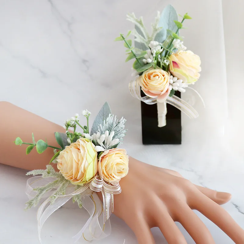 Simulation de fleurs de poitrine pour demoiselle d'honneur, mariage, église de la forêt, groupe de soeurs, fournitures de mariage