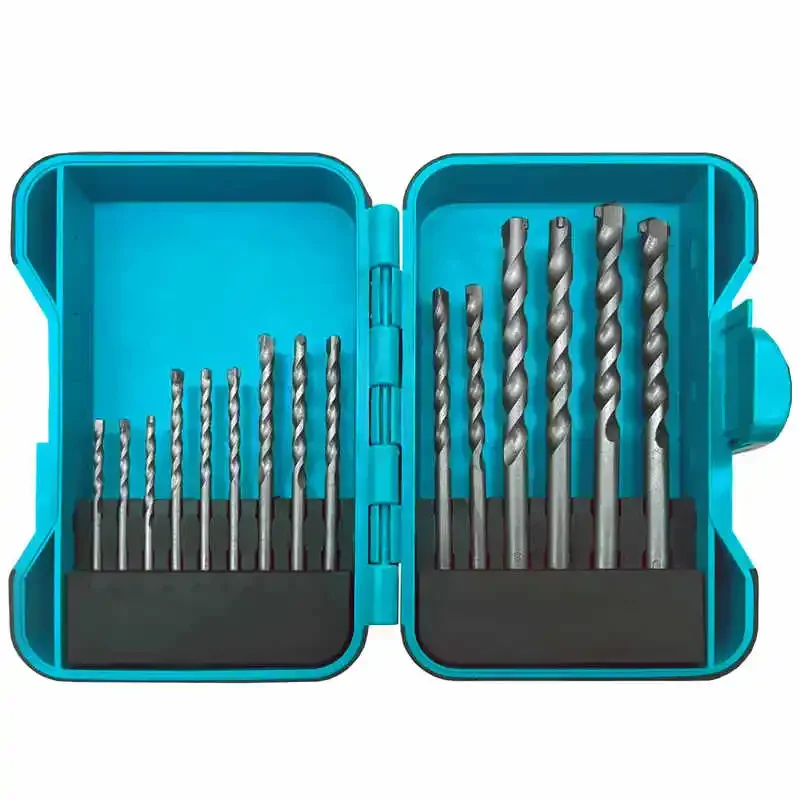 15Pcs 3-10mm Carbide Tip Masonry Drill Bit Set for Concrete Brick Tile Blue Plastic Box Packing