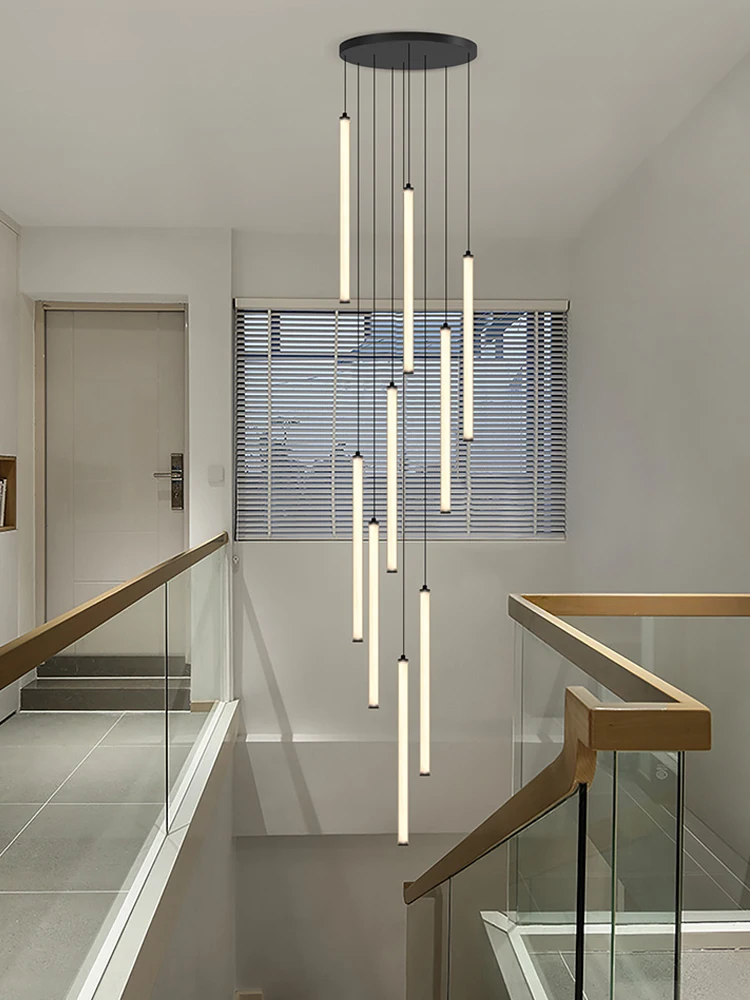 Nordic Strip żyrandol LED okrągła rurka żyrandol do salonu designerski nowoczesne oświetlenie dekoracja wnętrz żyrandol na klatce schodowej