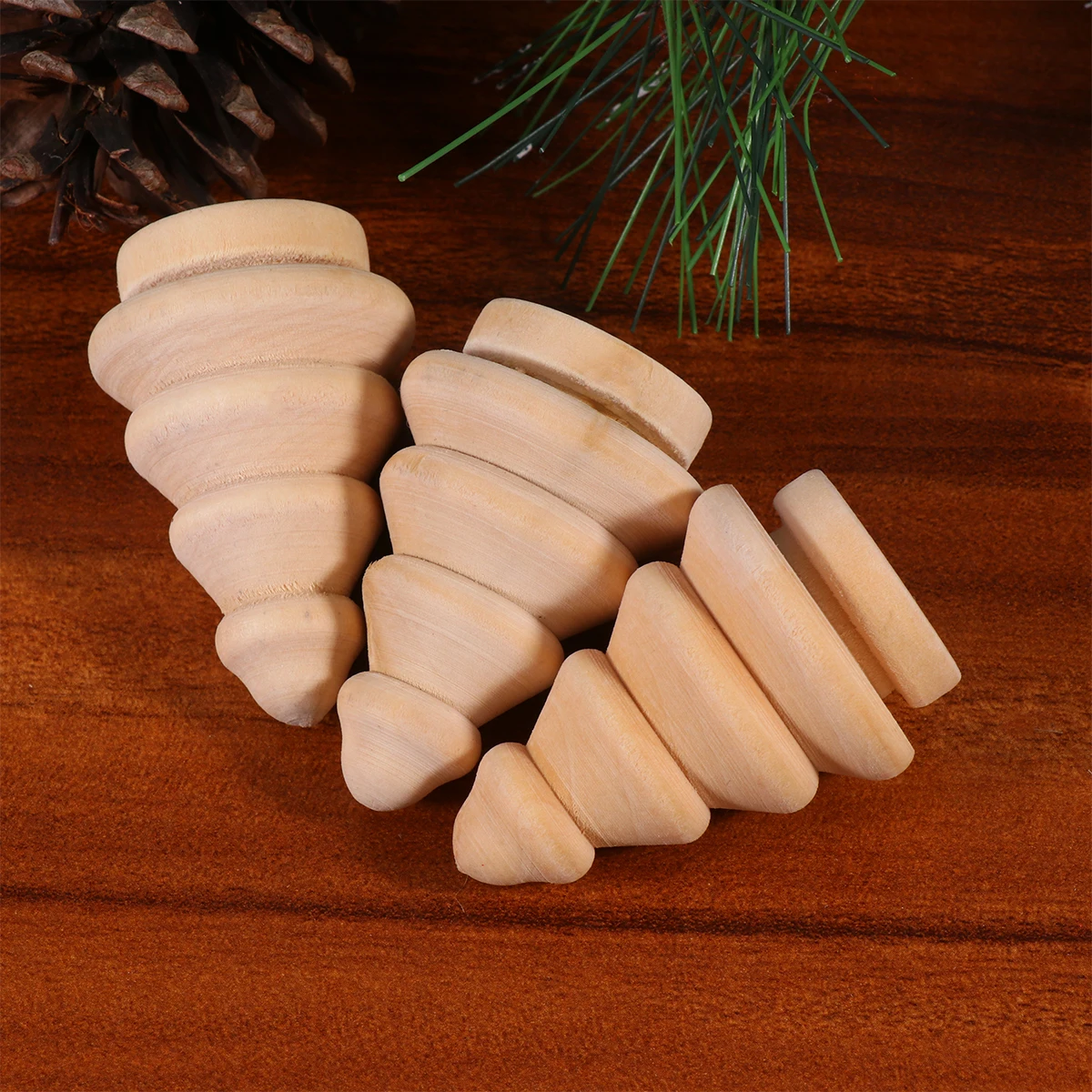 

10 Pcs Ornaments Wooden Christmas Tree Centerpieces for Dining Table Cake Topper Bamboo Peg Decorations