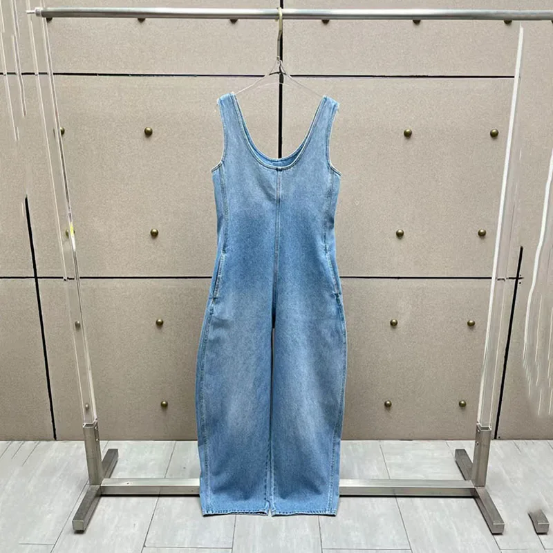 Women's Washed Denim Overalls, Casual Commuter High-Street Tank Top and Pants, High-Quality Pants, 2026, New Arrival, Y2K