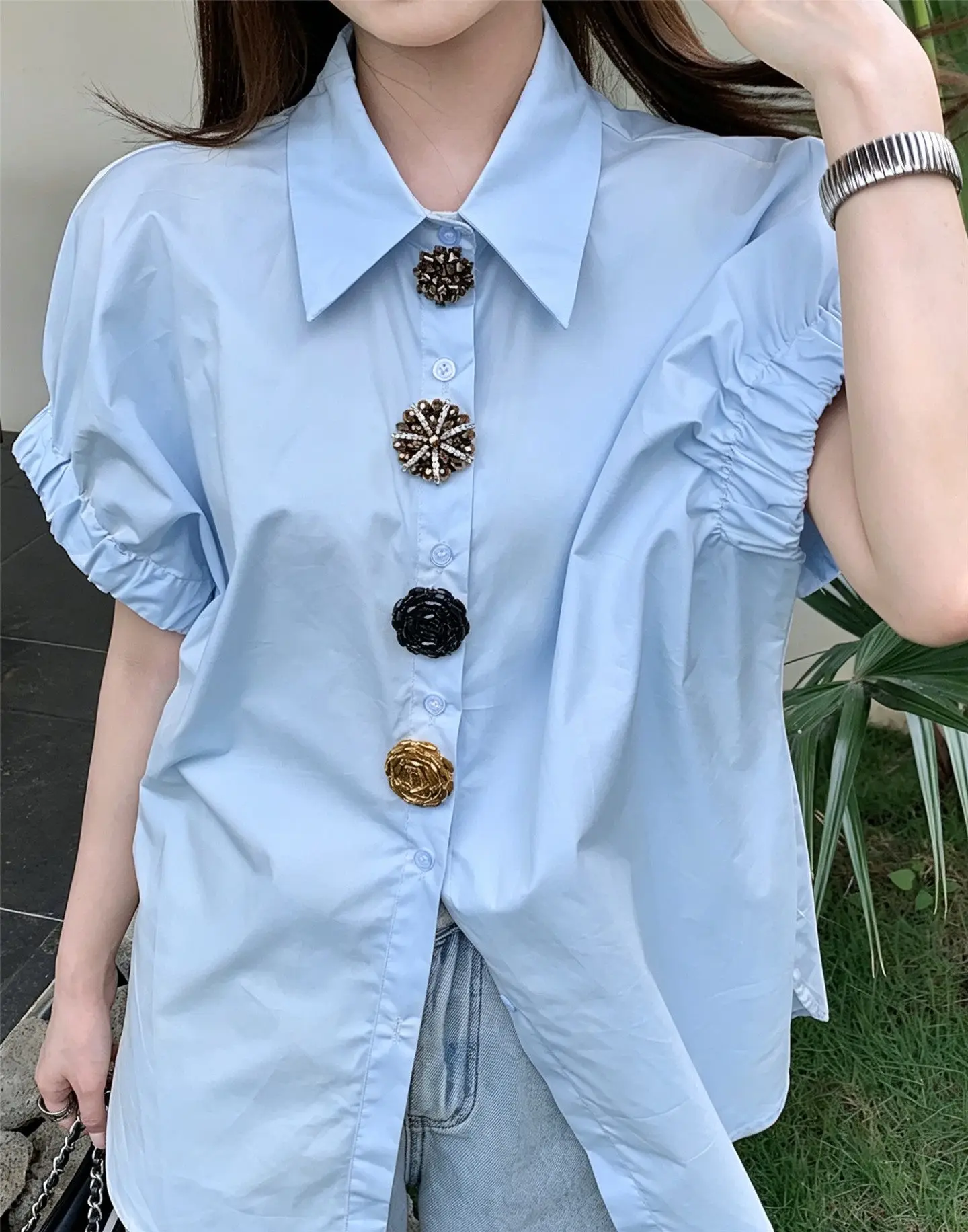 

Elegant Pink Short Sleeve Shirts For Women Summer Loose Comfortable Lazy Style Slimming Casual Streetwear Blouse