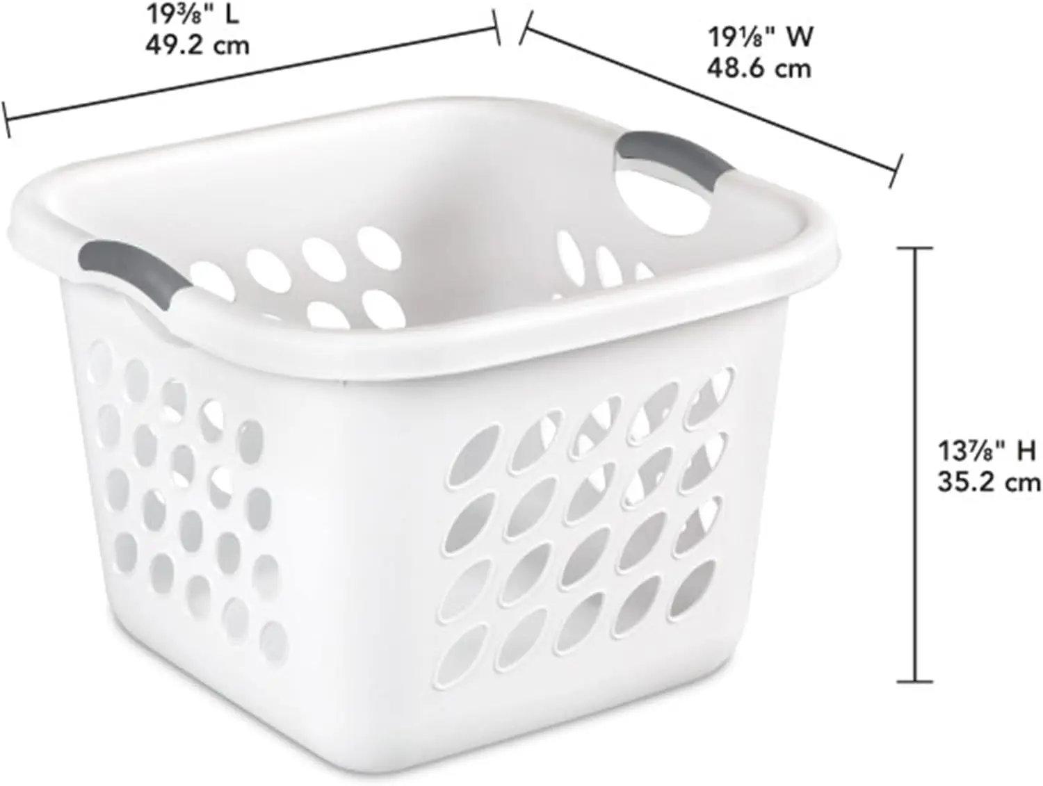 1.5 Bushel Ultra Square Laundry Basket, Plastic, Comfort Handles to Easily Carry Clothes to and from the Laundry Room, White, 12