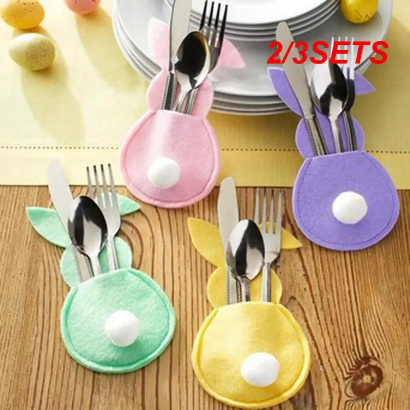 2/3SETS Handmade Crafts Increase Appetite Best Gift Cartoon Household For Home Home Decor Felt Cutlery Holder Bag