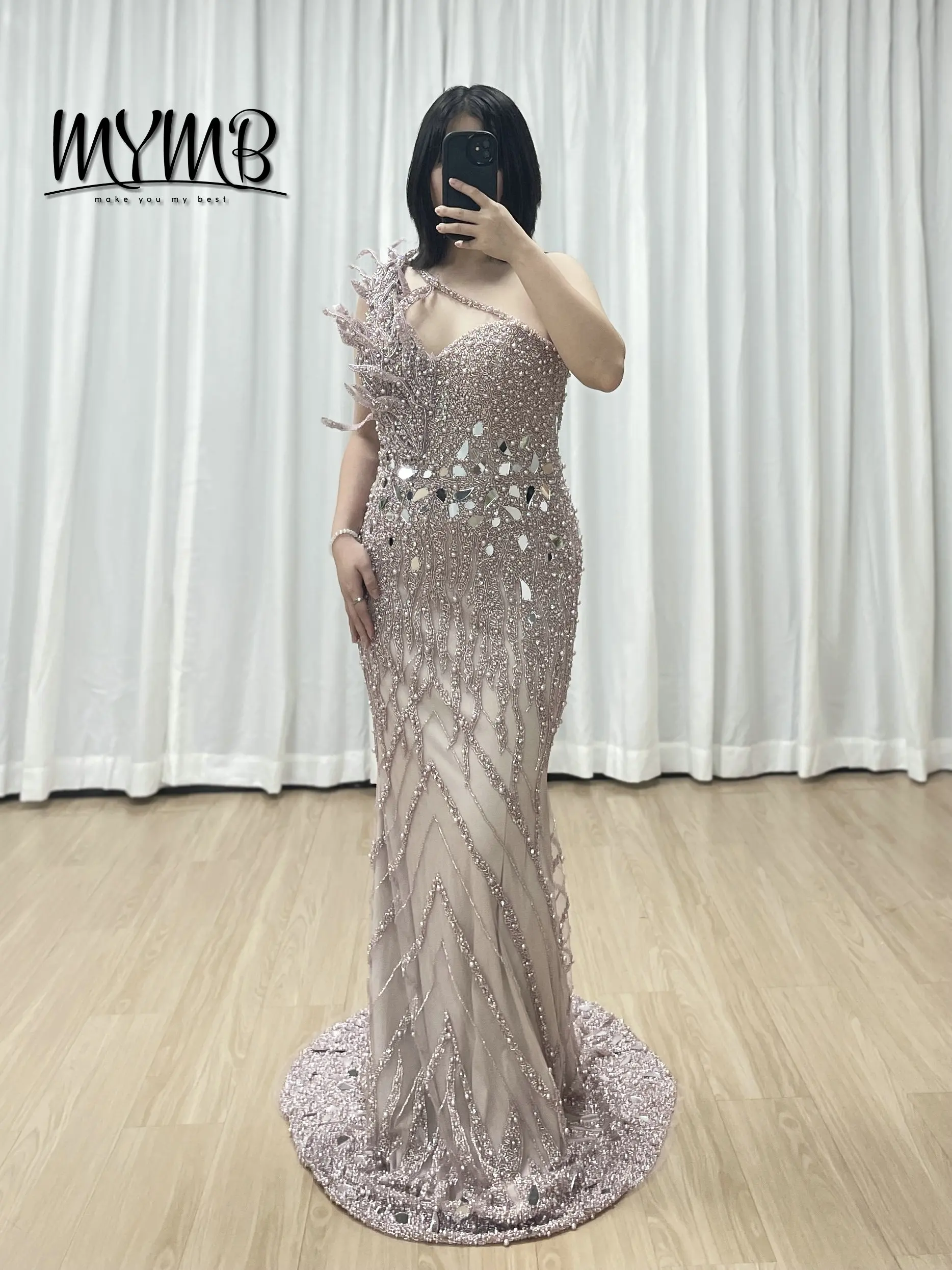 

MYMB Розовое вечернее платье без рукавов с пайетками на одно плечо, расшитое бисером, длиной до пола, элегантное вечернее платье для торжественного свадьбы MY30155