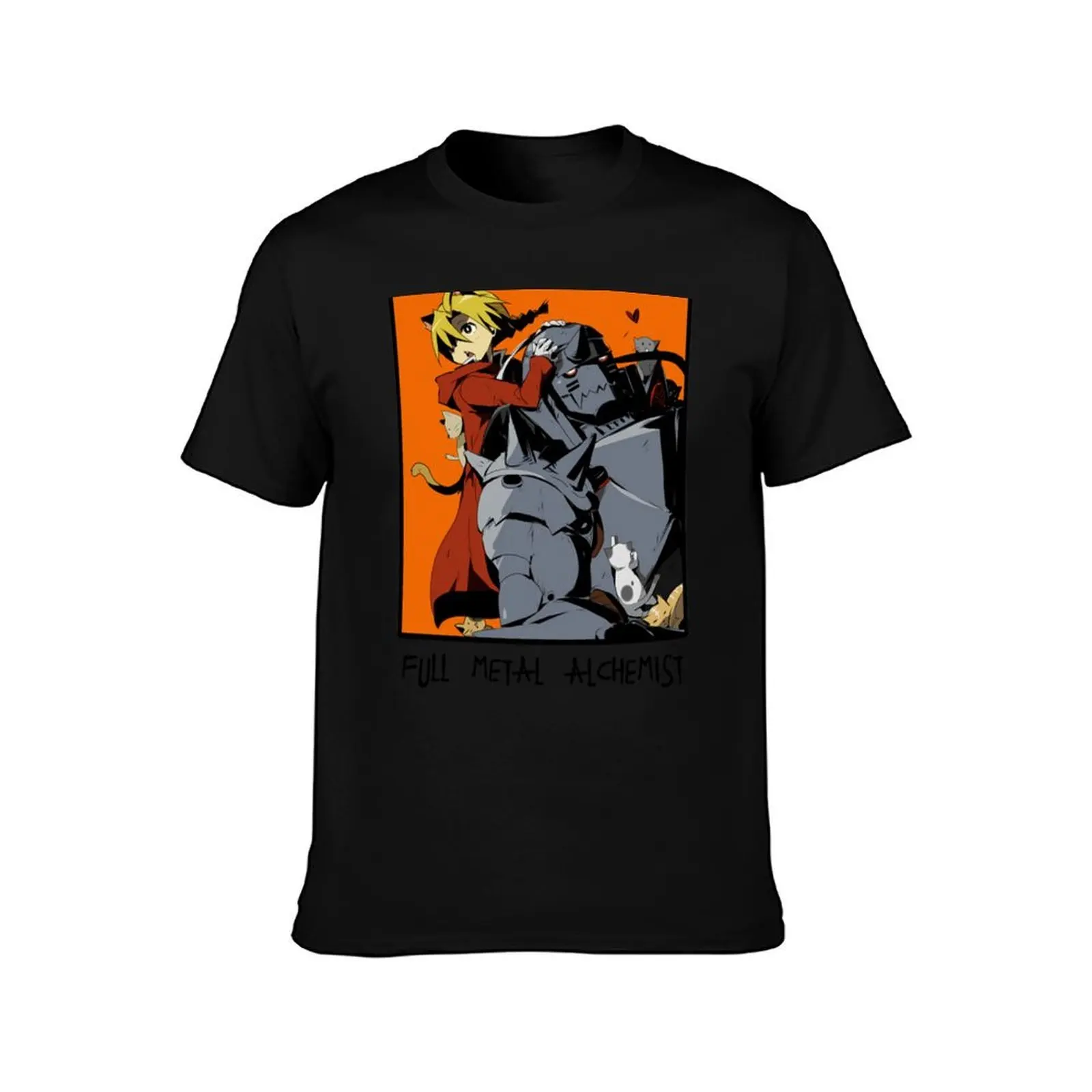 Full Metal Alchemist - Edward, Alphonse & Cats T-Shirt Basic Solid Tee for Daily Use T-Shirt