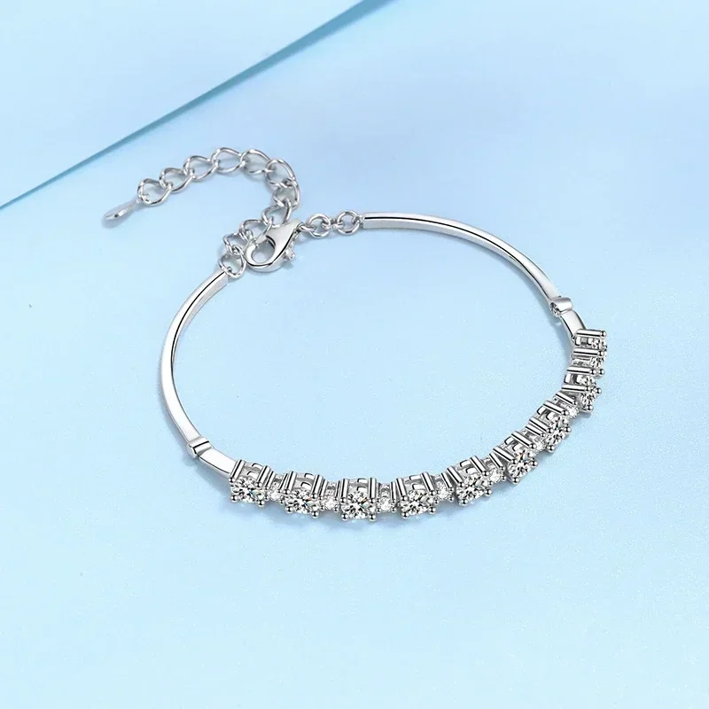 

High Quality Platinum PT950 Girls Fine Jewelry A Row of Stars Gift D Color Vvs1 Total 2.7 Carat Moissanite Bracelets for Women