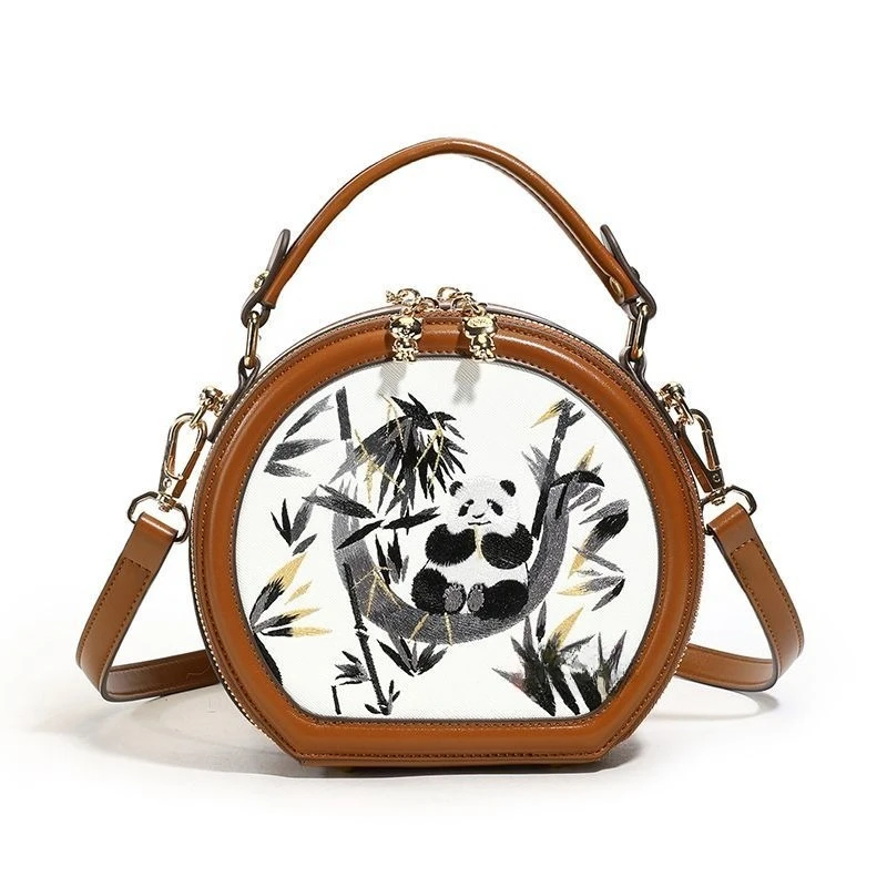 

Guofeng Panda, маленькая круглая сумка, женская модная сумка на плечо контрастного цвета, повседневная универсальная сумка-мессенджер, милая для снижения возраста
