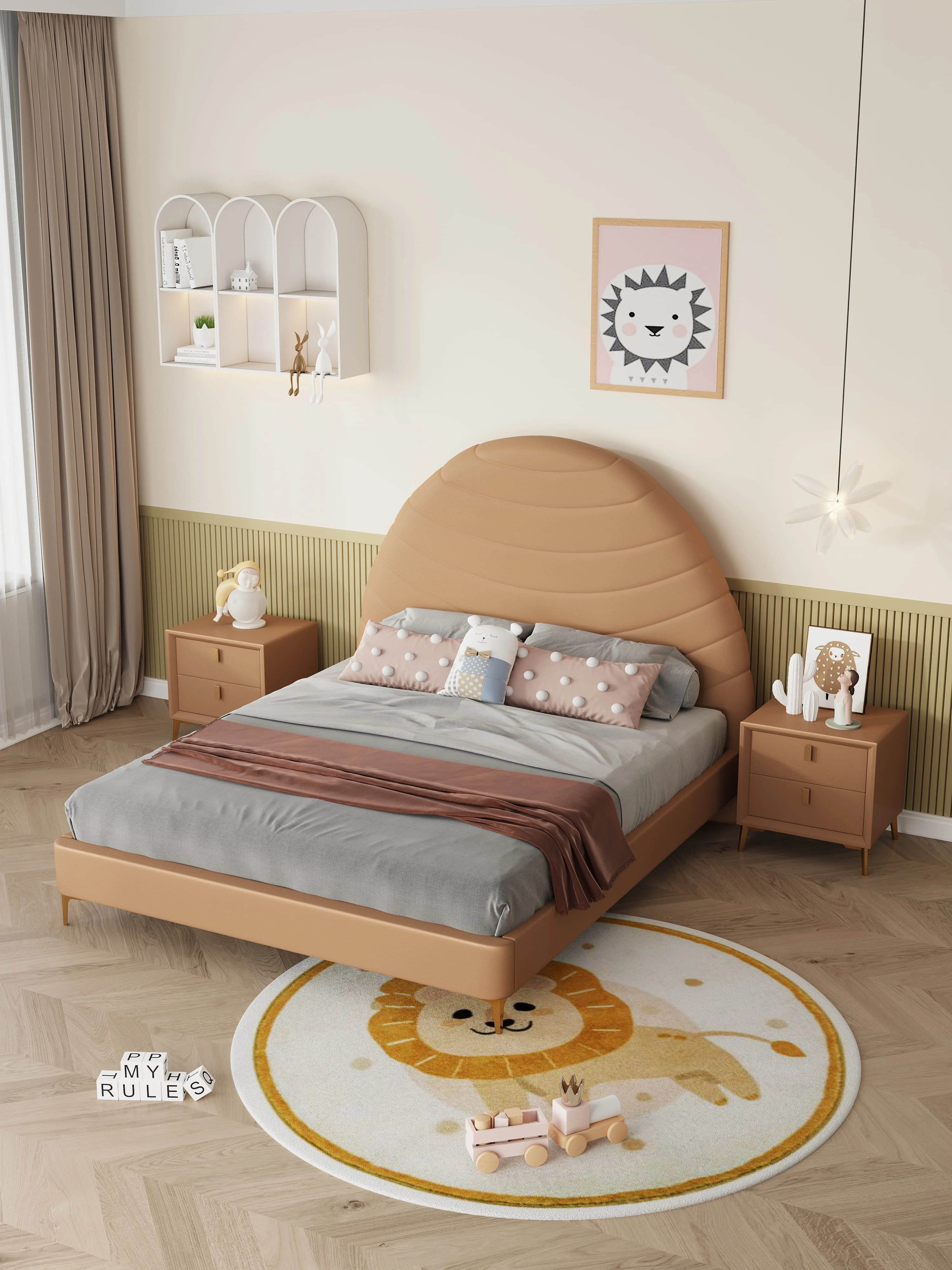 Nordic All Solid Wood Modern Male and Female Teenagers Cartoon Single Children's Bed