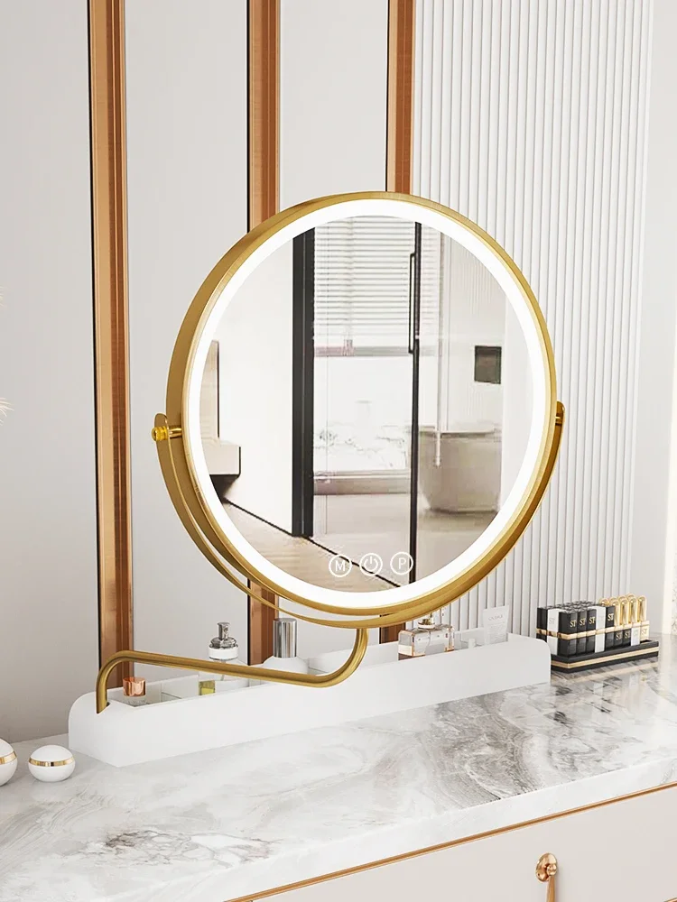 Light Luxury Gold Edge LED Makeup Mirror Circular Desktop Bedroom Dressing Intelligent Up And Down Rotationl17