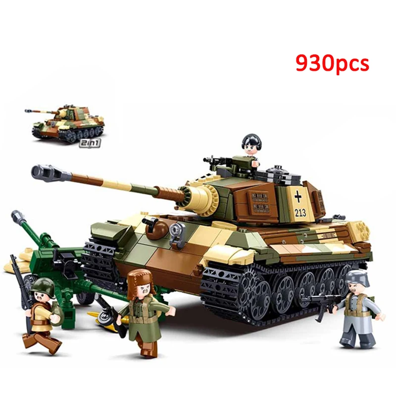 Military WW2 Normandy Landings Cannon Assault Armored Vehicle Battle Tank Car Truck Army Figure Weapon Building Blocks Model Kid