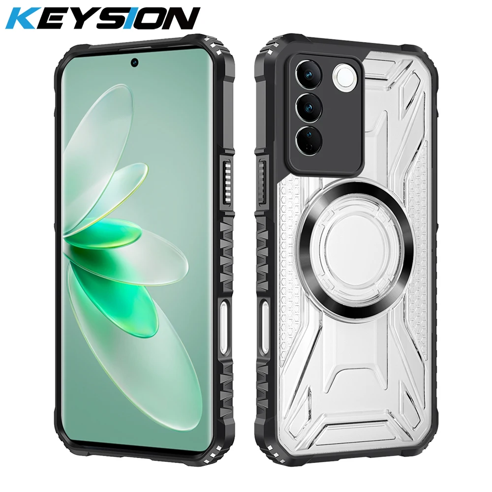 

KEYSION Transparent Magnetic Case for VIVO V27 5G V29 5G Silicone+PC Heavy Duty Shockproof Phone Back Cover for VIVO V29 V27 5G