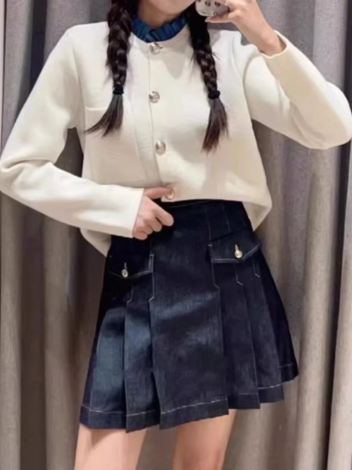 

Early Spring Quali Knitted Sweater Coat Casual Sle Removable Collar Letter Embroidery Lace Hem Vintage Design Women's Fas...