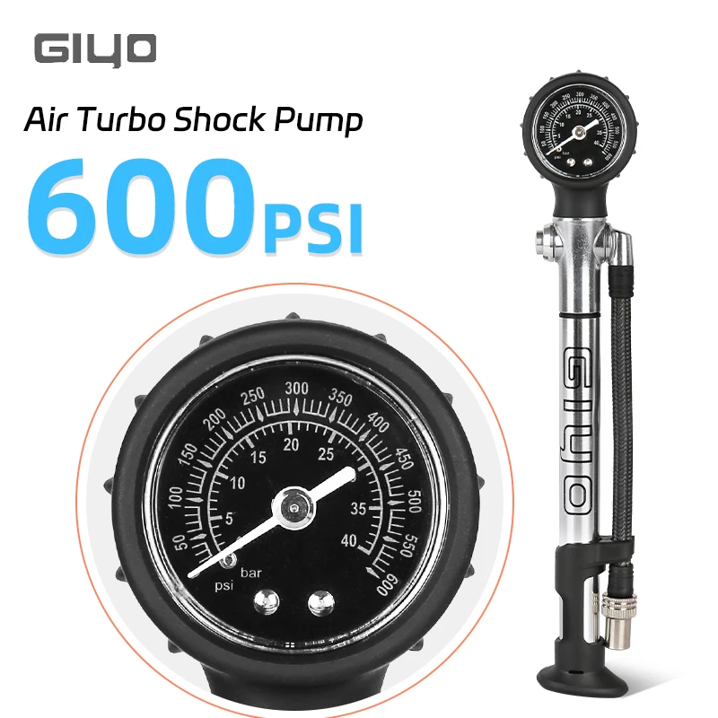 GIYO 600psi High-pressure Bike Air Turbo Shock Pump With Gauge For Fork & Rear Suspension Shock Absorber MTB Cycling Air Pump