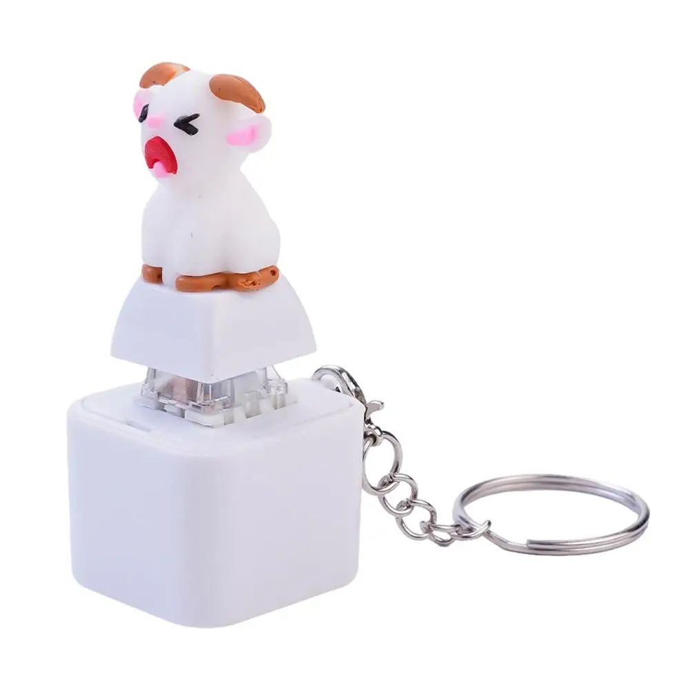 Rechargeable Screaming Goat Keychain LED Luminous Sound Mechanical Switch Keyboard Clicker Fidget Stress Relief Key Cap Gifts