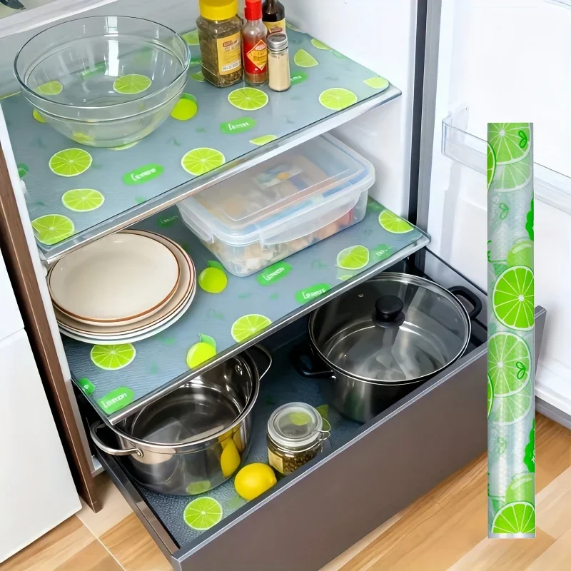 4Pcs Kitchen Cabinet Shoe Cabinet Moisture-proof Mat, Green and Environmentally Friendly Lemon Pattern, Can Be Cut